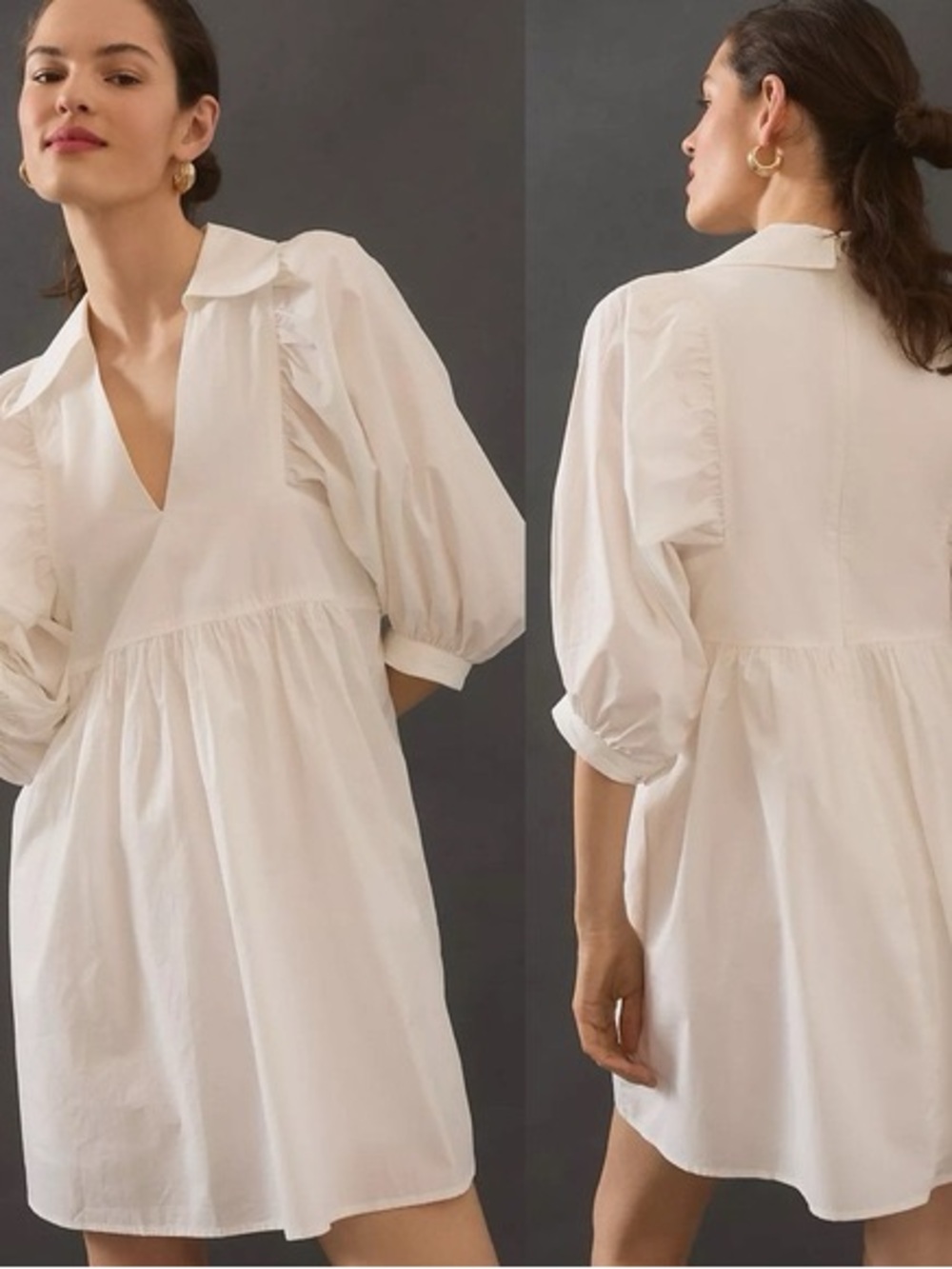 HUNTER BELL White Puff-Sleeve V-Neck Noah Mini Dress - Picture 2 of 8
